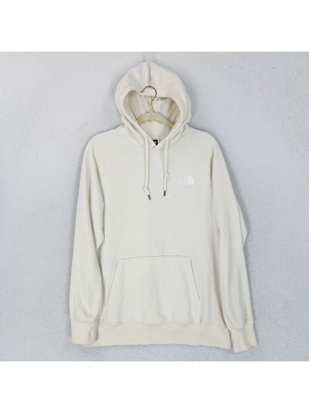 The North Face Hoodie Womens Large Cream Sweatshirt Fleece Logo Pullover Raglan